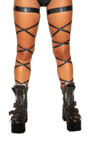100" Snake Skin Leg Stap with Attached Garter - Black - One Size