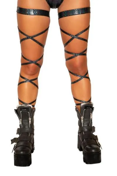 100" Snake Skin Leg Stap with Attached Garter - Black - One Size