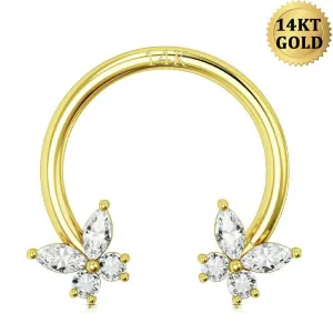 14K Gold 16G CZ Butterfly Horseshoe Septum Ring