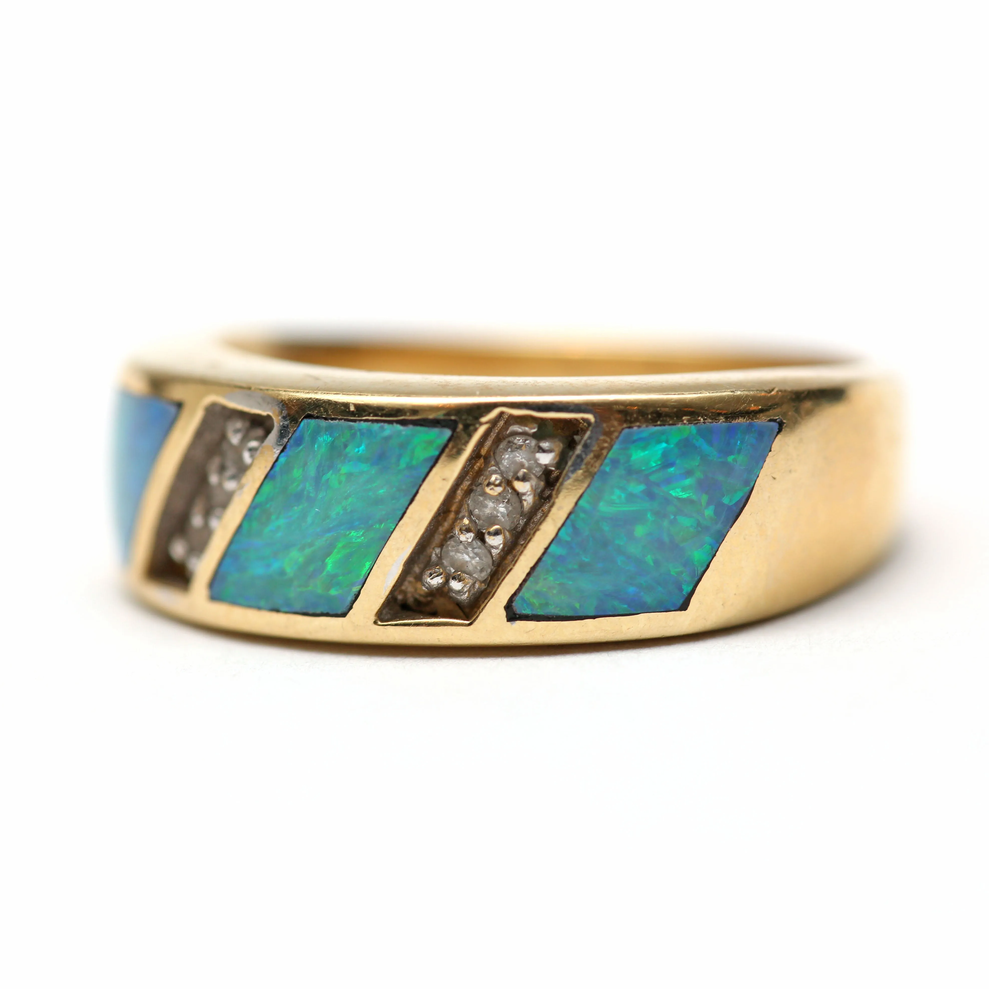 14k Opal Inlay Diamond Band