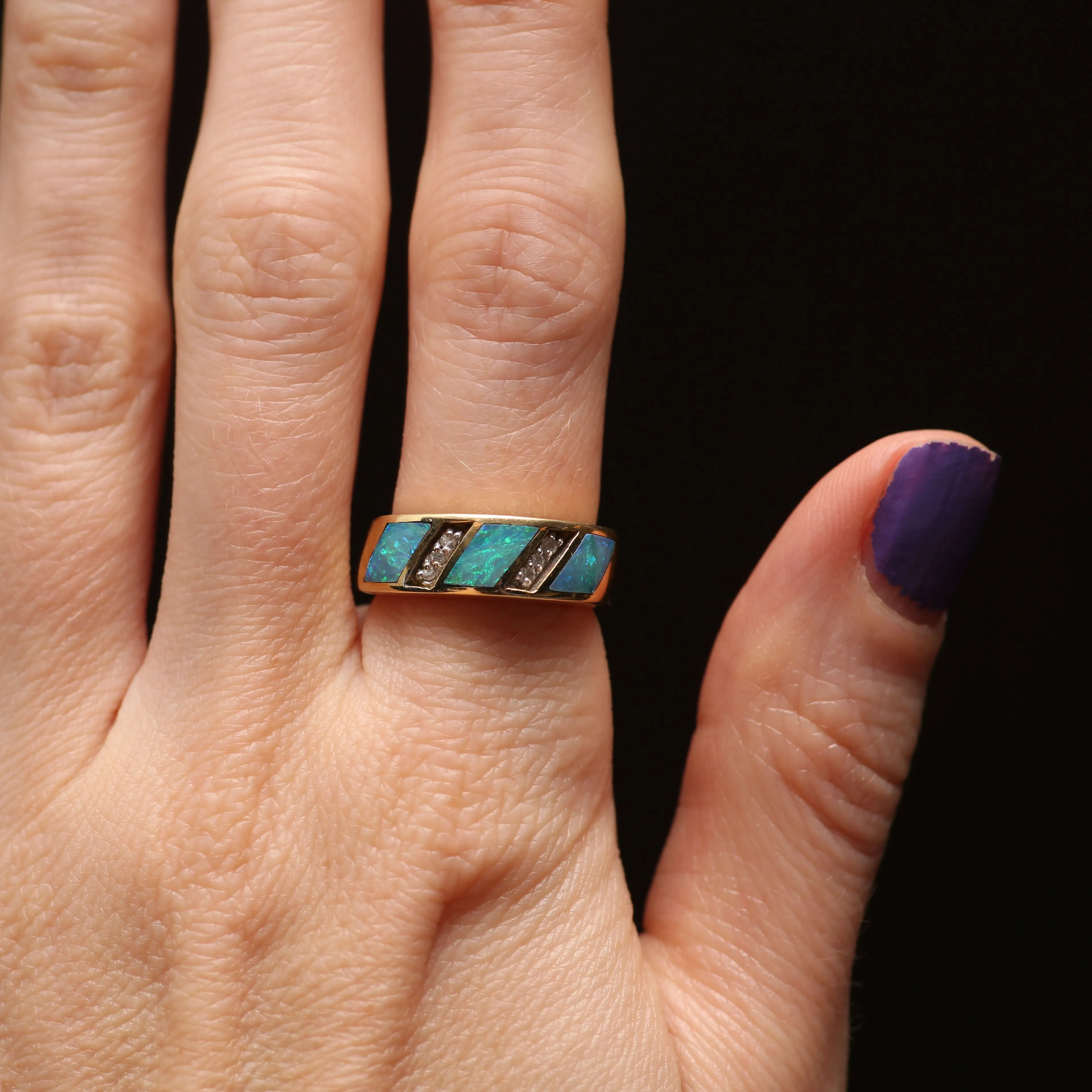 14k Opal Inlay Diamond Band