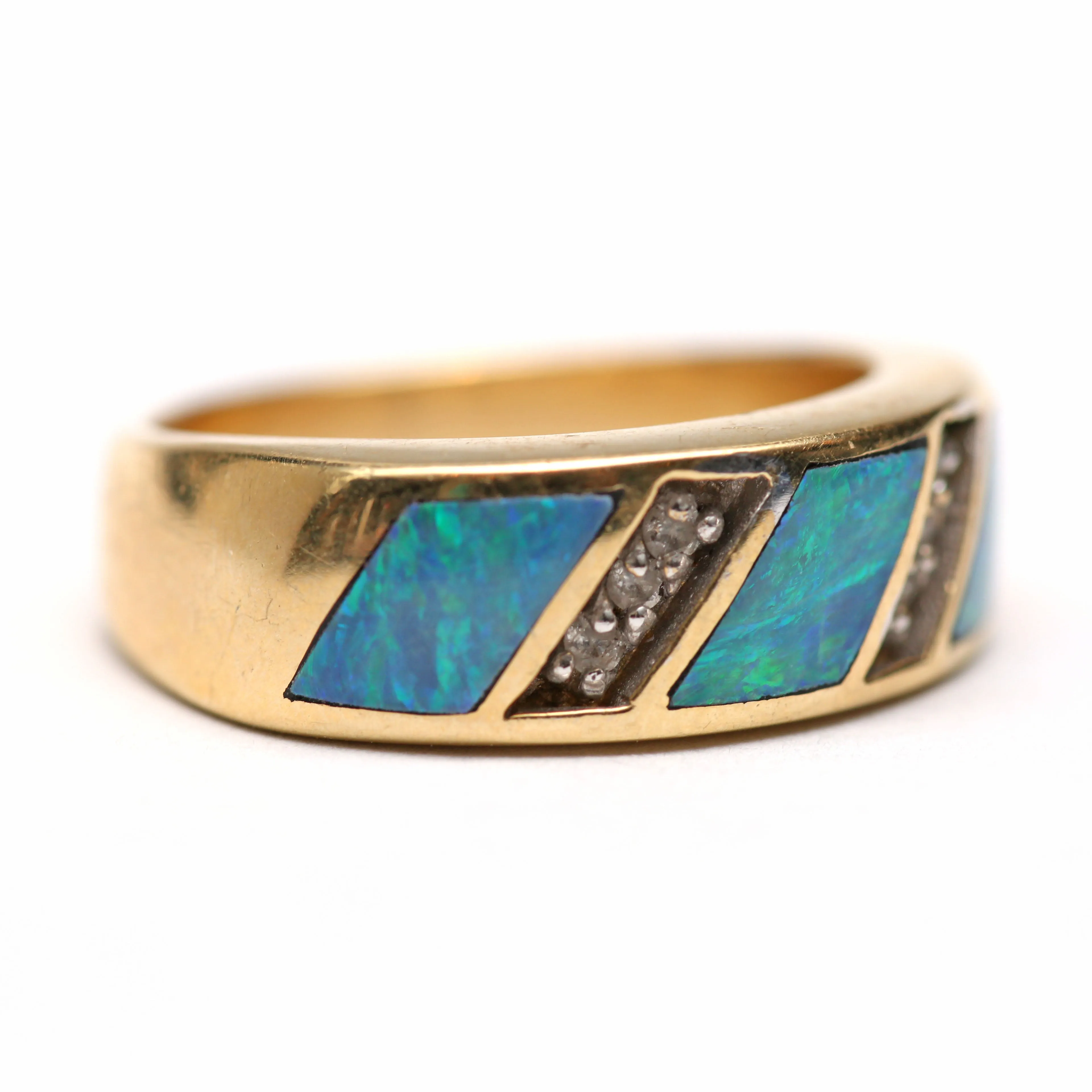14k Opal Inlay Diamond Band