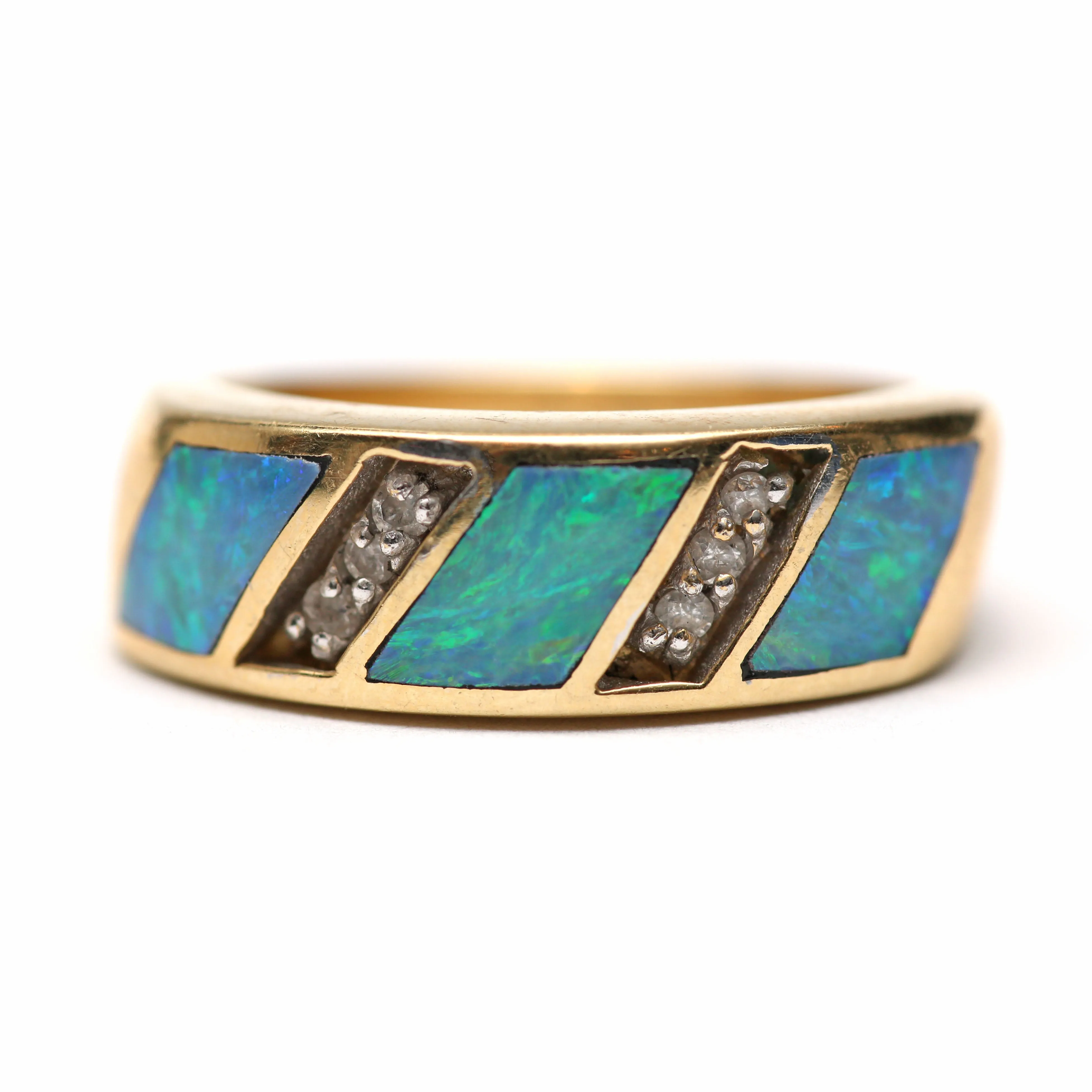 14k Opal Inlay Diamond Band