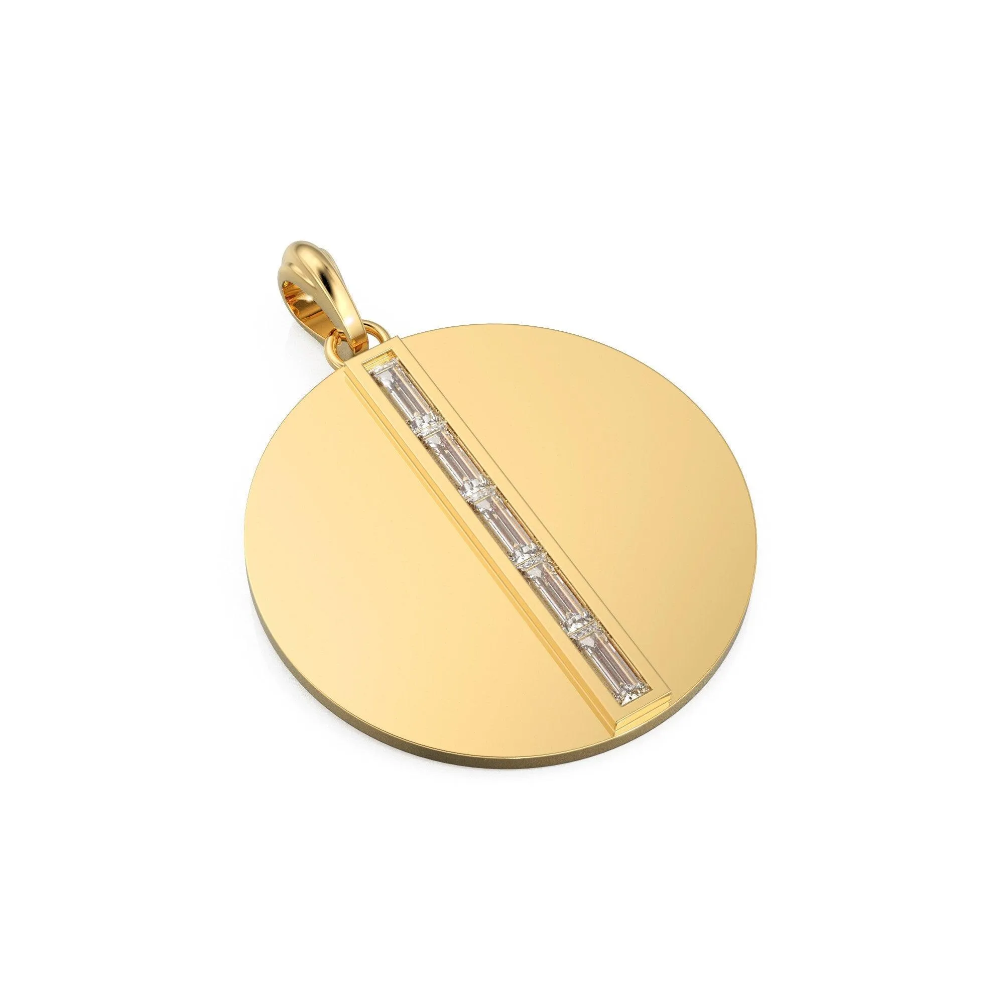 14K Solid Italian Gold High Polished Diamond Charm Pendant, Baguette Diamonds, Shiny, High Polish, Yellow Gold, Stunning Diamond Charm