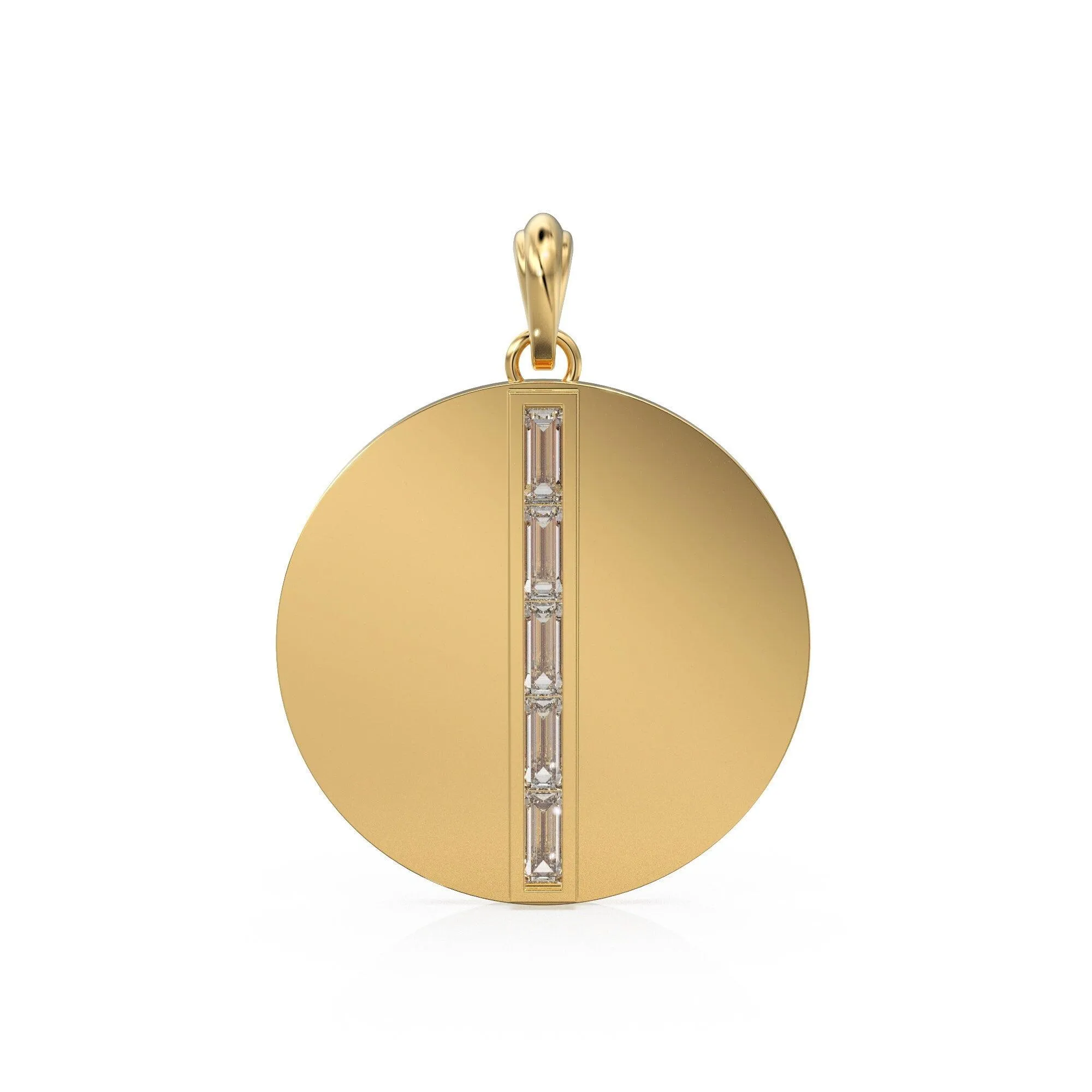 14K Solid Italian Gold High Polished Diamond Charm Pendant, Baguette Diamonds, Shiny, High Polish, Yellow Gold, Stunning Diamond Charm