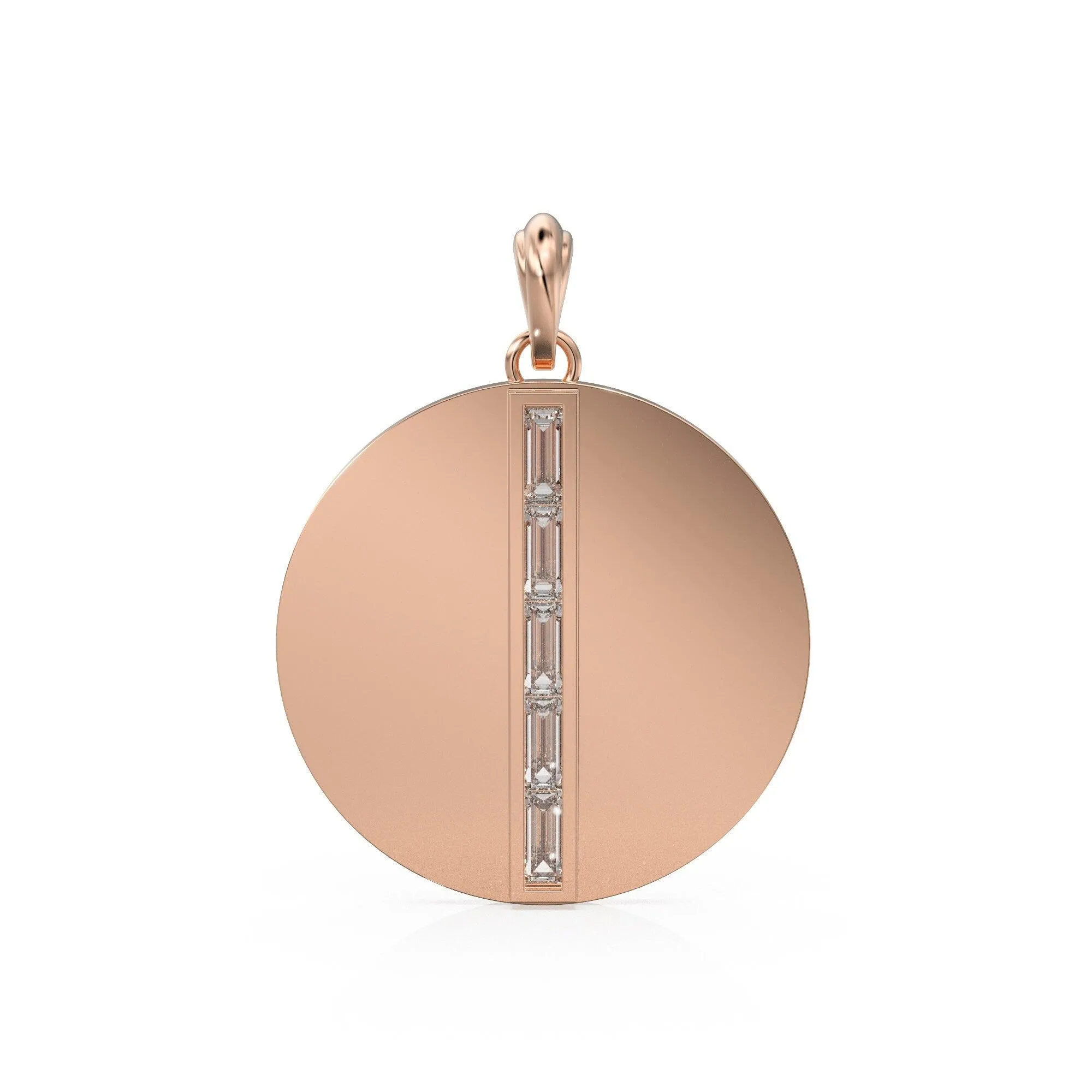 14K Solid Italian Gold High Polished Diamond Charm Pendant, Baguette Diamonds, Shiny, High Polish, Yellow Gold, Stunning Diamond Charm