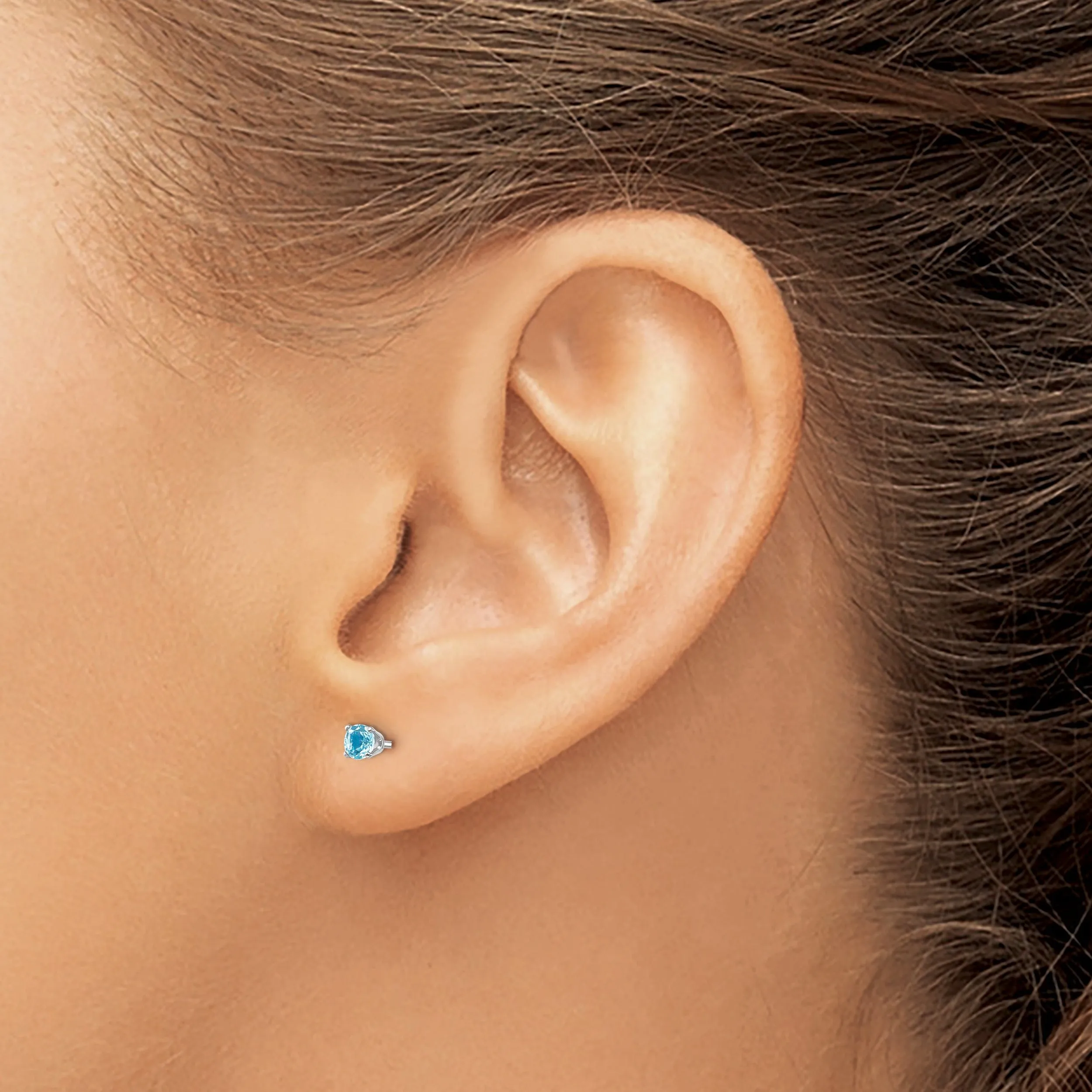 14k White Gold Blue Topaz Birthstone Earrings