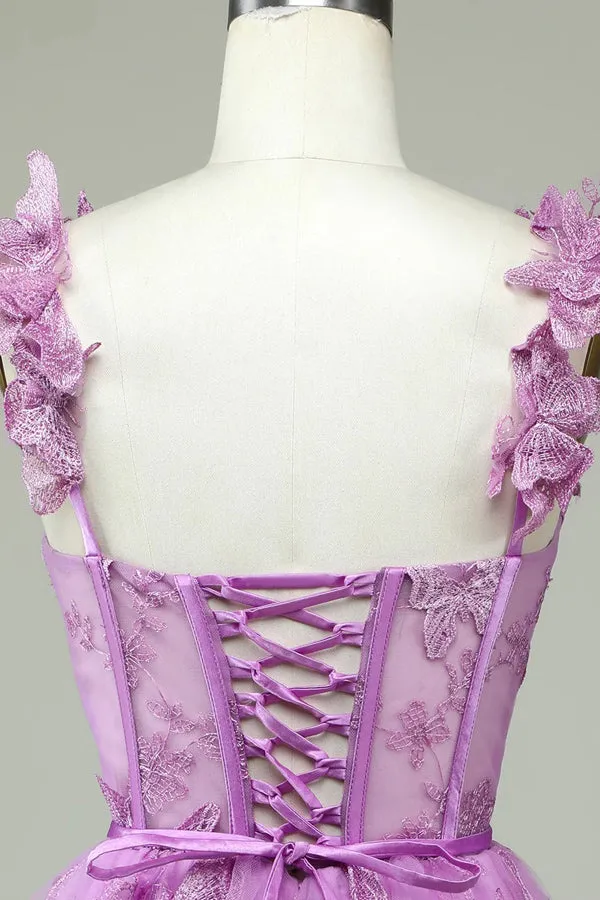 A-line Butterfly Corset Homecoming Dress Magenta Graduation Dress HD0208