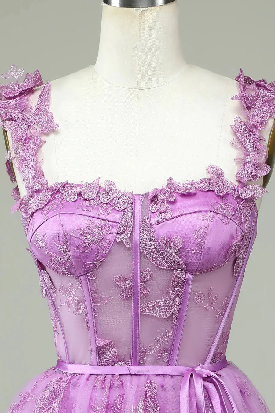 A-line Butterfly Corset Homecoming Dress Magenta Graduation Dress HD0208