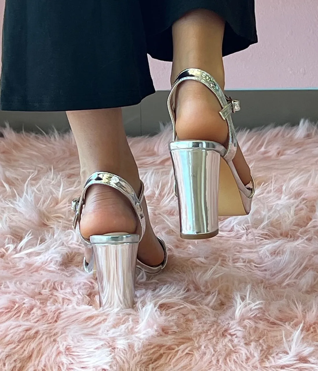 ADAIR Silver Mirror Metallic Faux Leather Platform Heel
