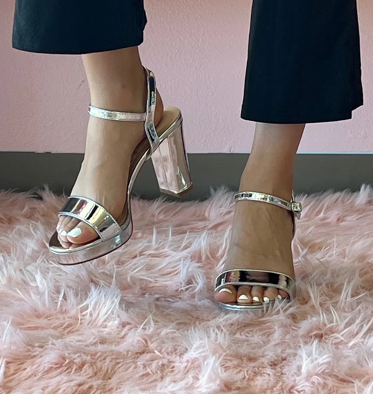 ADAIR Silver Mirror Metallic Faux Leather Platform Heel