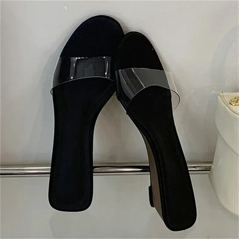 ADVBRIDGE  -  New Summer PVC Transparent Wedges Open Toe Women Slippers Low Heels Banquet Dress Beach Female Shoes