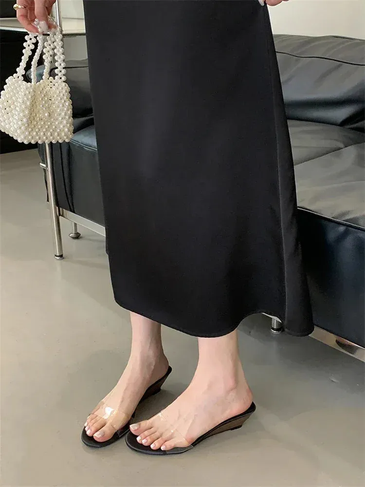 ADVBRIDGE  -  New Summer PVC Transparent Wedges Open Toe Women Slippers Low Heels Banquet Dress Beach Female Shoes