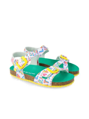 Agatha Ruiz de la Prada Yellow Brand Print Sandals