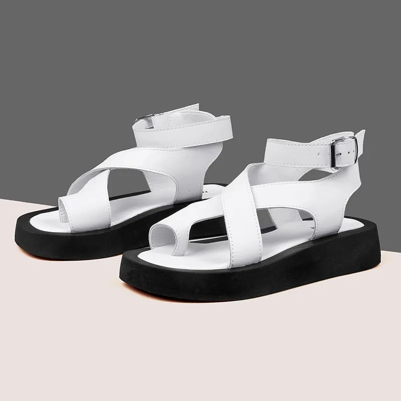 AIYUQI Sandals Women Genuine Leather 2023 Summer New Clip Toe Sandals Ladies Roman Women Shoes Muffin Sandals WHS MTO