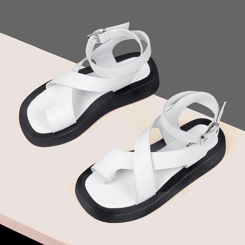 AIYUQI Sandals Women Genuine Leather 2023 Summer New Clip Toe Sandals Ladies Roman Women Shoes Muffin Sandals WHS MTO