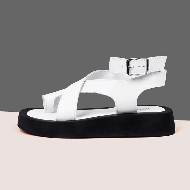 AIYUQI Sandals Women Genuine Leather 2023 Summer New Clip Toe Sandals Ladies Roman Women Shoes Muffin Sandals WHS MTO