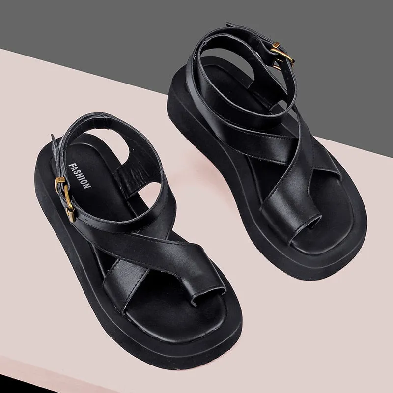 AIYUQI Sandals Women Genuine Leather 2023 Summer New Clip Toe Sandals Ladies Roman Women Shoes Muffin Sandals WHS MTO