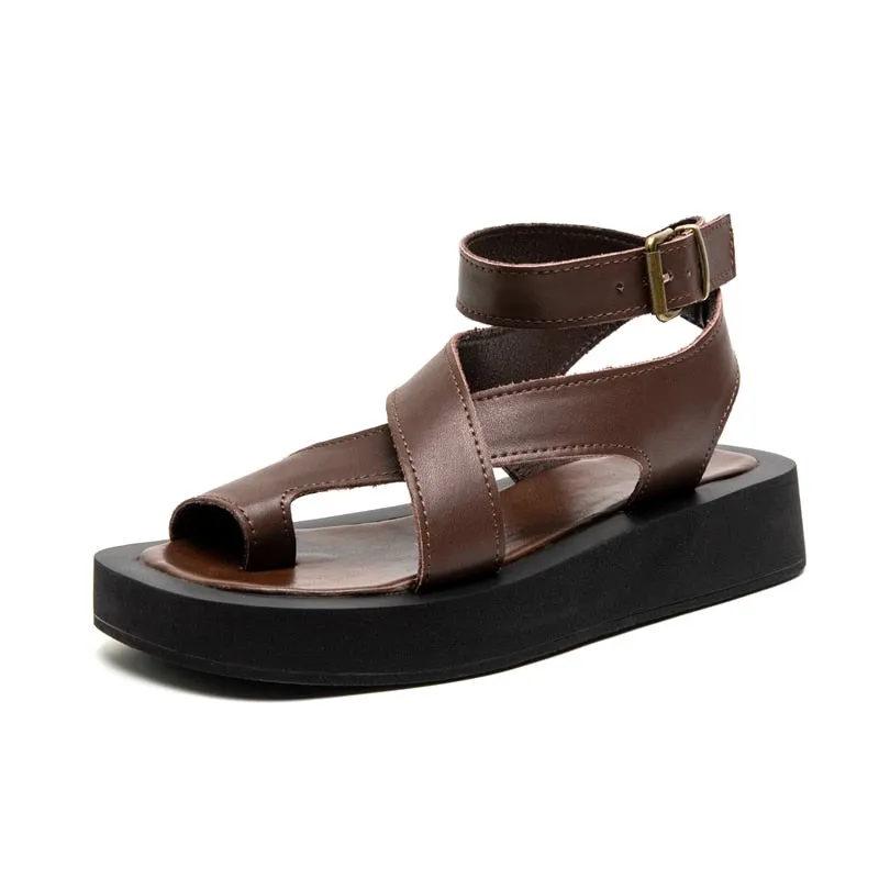 AIYUQI Sandals Women Genuine Leather 2023 Summer New Clip Toe Sandals Ladies Roman Women Shoes Muffin Sandals WHS MTO