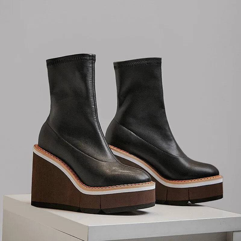 Ankle boots for women round toe platform wedges shoes