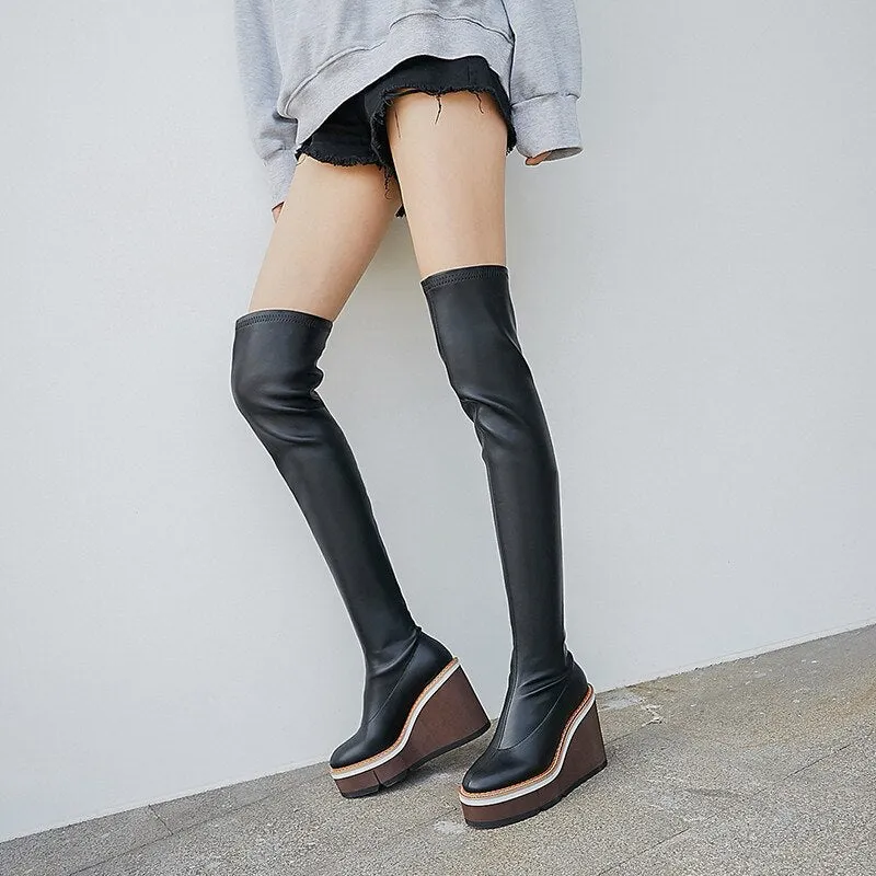 Ankle boots for women round toe platform wedges shoes