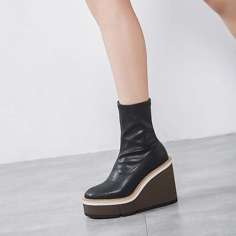 Ankle boots for women round toe platform wedges shoes