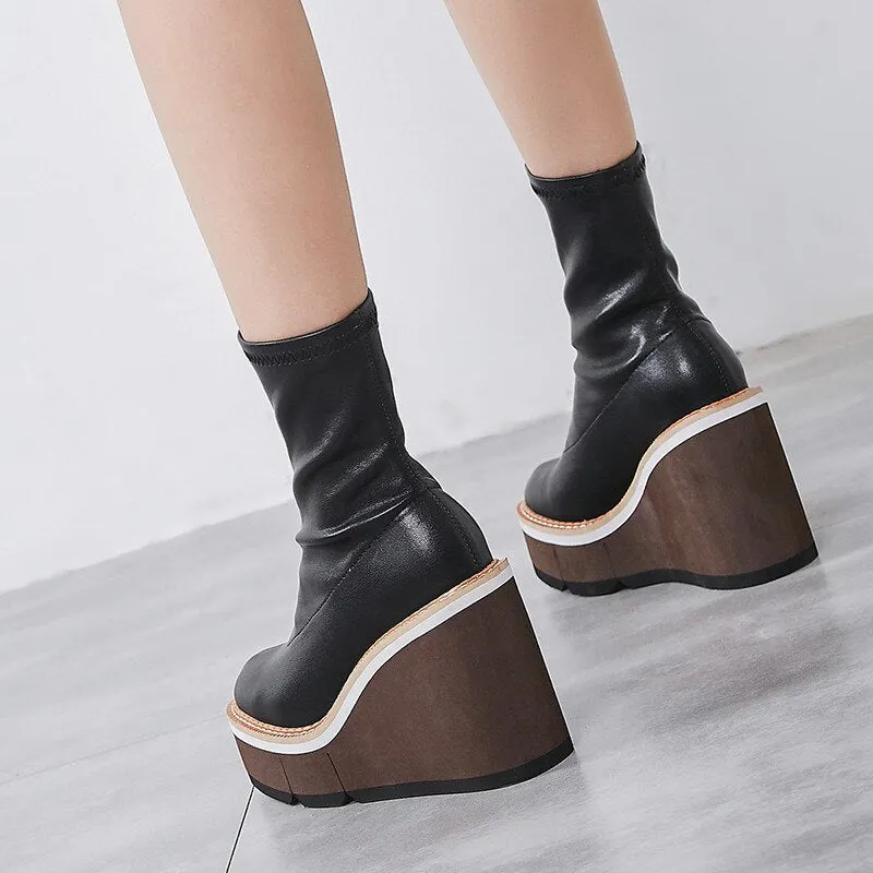 Ankle boots for women round toe platform wedges shoes