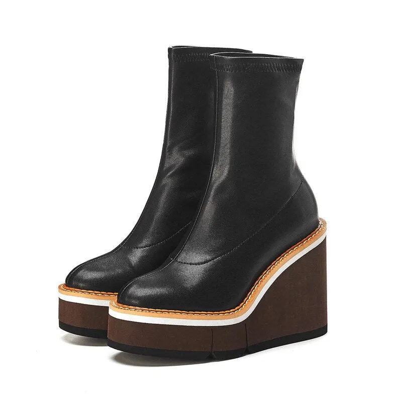 Ankle boots for women round toe platform wedges shoes