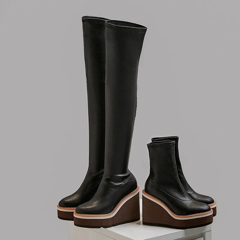 Ankle boots for women round toe platform wedges shoes