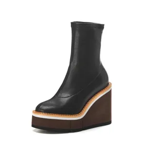 Ankle boots for women round toe platform wedges shoes