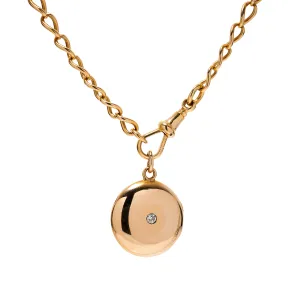 Antique Victorian 14k Polished Round Locket Pendant w/ Diamond