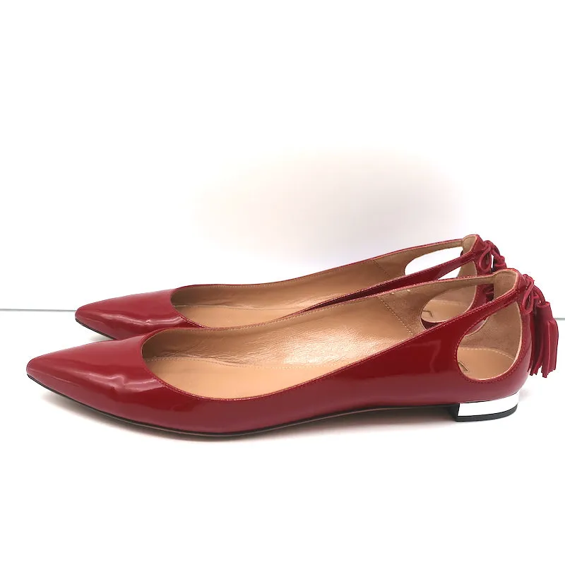 Aquazzura Forever Marilyn Tassel Flats Red Patent Leather Size 38.5