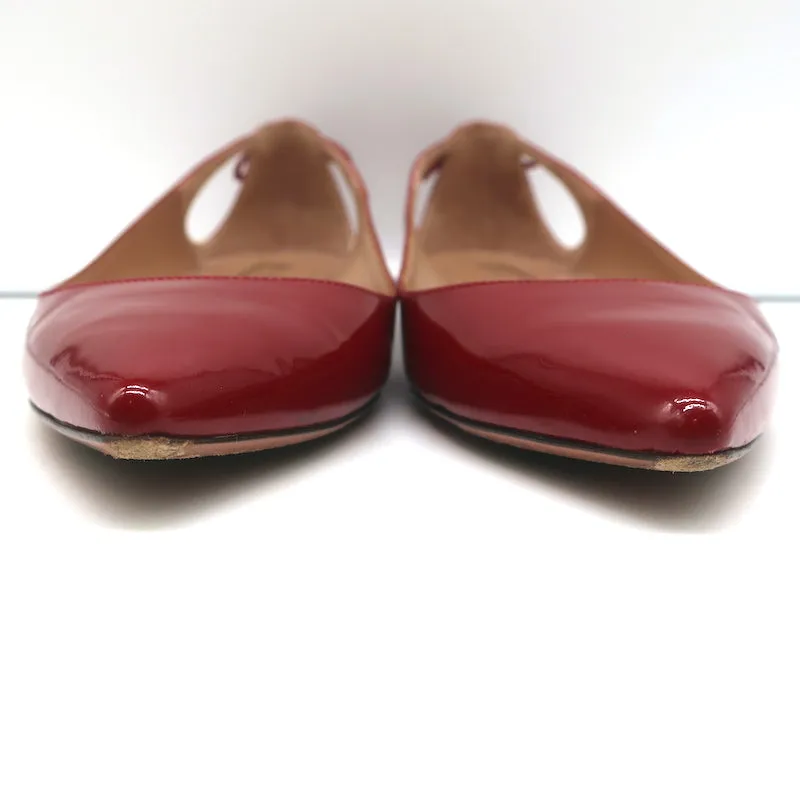 Aquazzura Forever Marilyn Tassel Flats Red Patent Leather Size 38.5