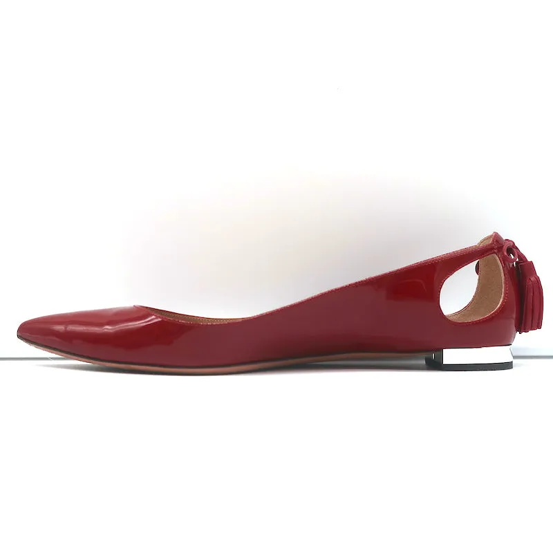 Aquazzura Forever Marilyn Tassel Flats Red Patent Leather Size 38.5