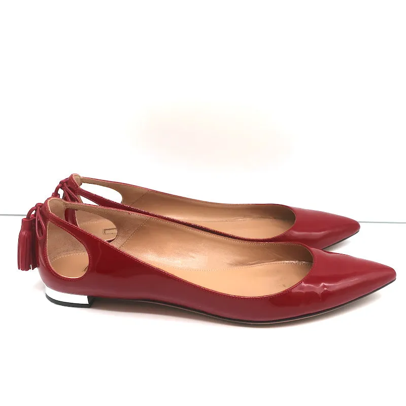 Aquazzura Forever Marilyn Tassel Flats Red Patent Leather Size 38.5