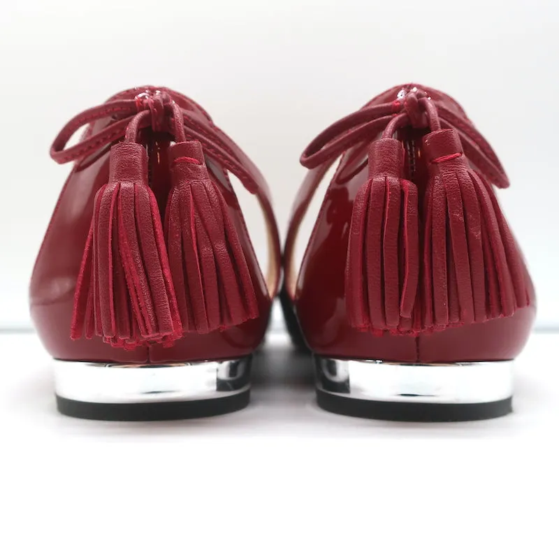 Aquazzura Forever Marilyn Tassel Flats Red Patent Leather Size 38.5