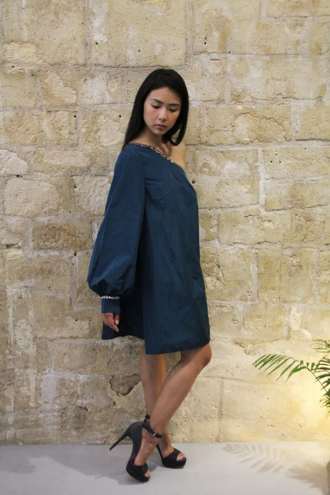 ASYMMETRIC  ROYAL-GREEN DRESS