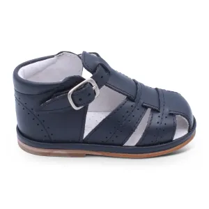 'Augusto' Boys Navy Leather T-Bar Sandals