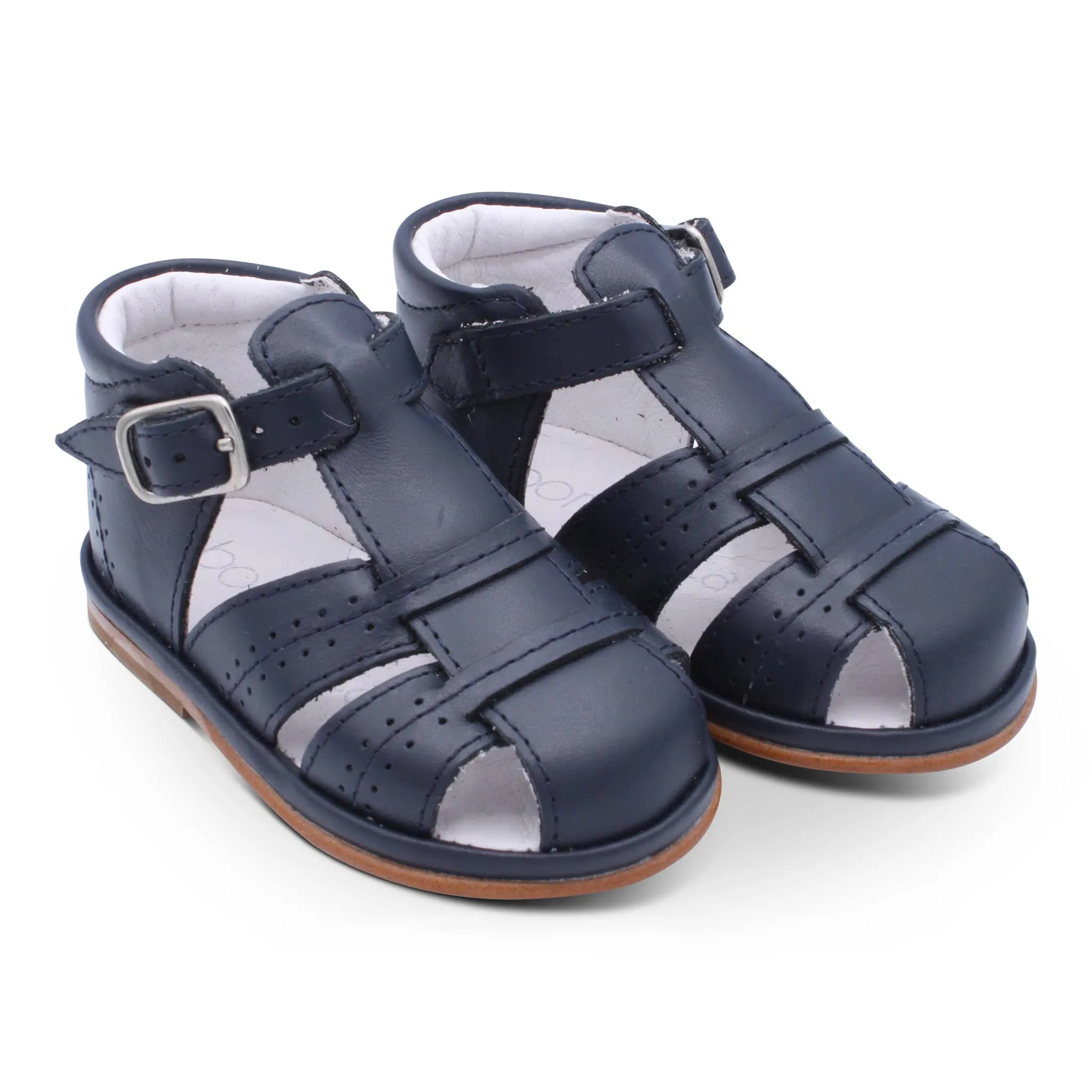'Augusto' Boys Navy Leather T-Bar Sandals