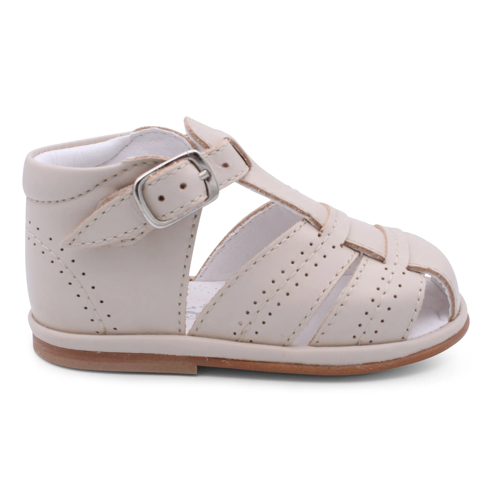 'Augusto' Boys Nude Leather T-Bar Sandals