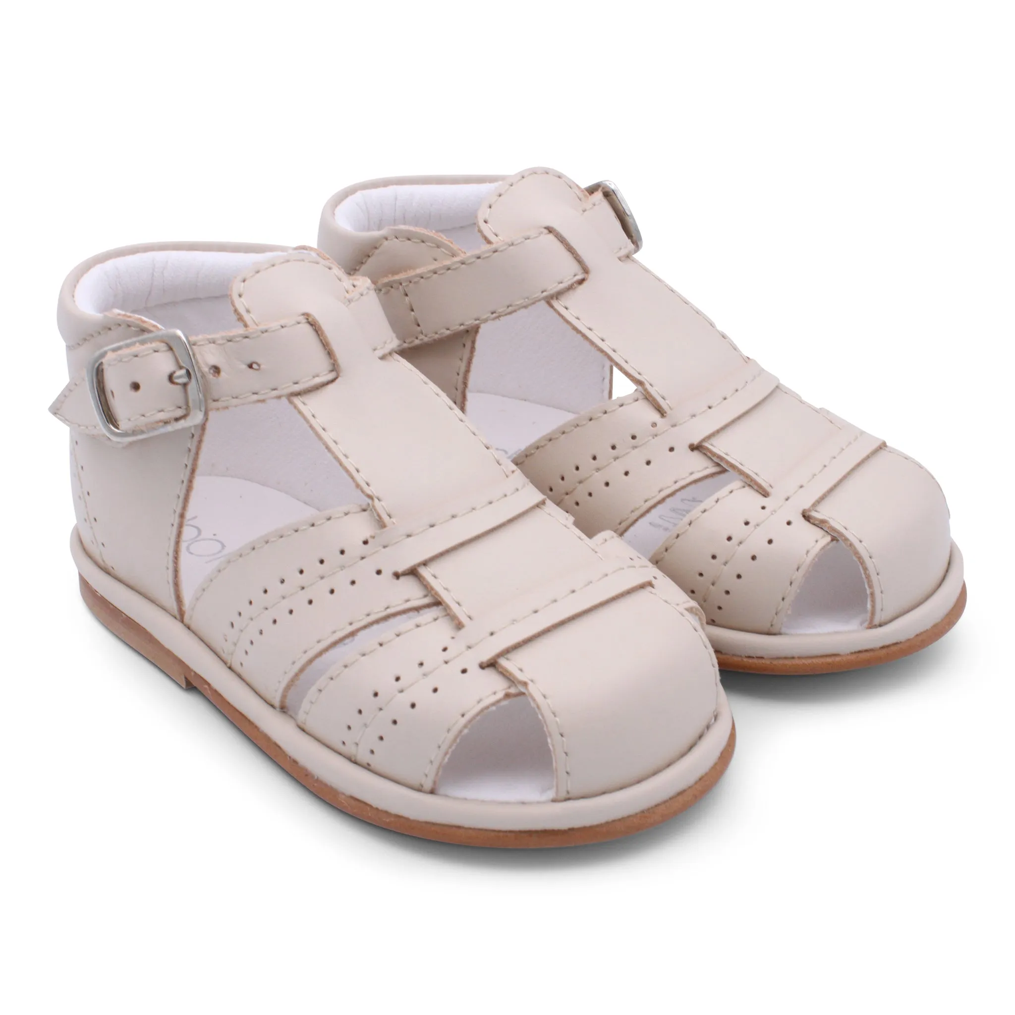 'Augusto' Boys Nude Leather T-Bar Sandals