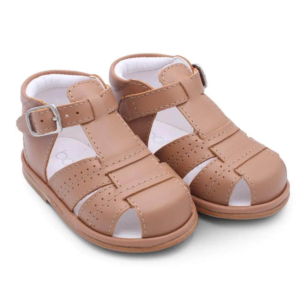 'Augusto' Boys Tan Leather T-Bar Sandals
