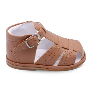 'Augusto' Boys Tan Leather T-Bar Sandals