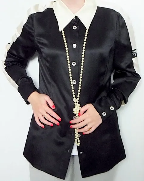 Authentic Chanel Black & White Silk Blouse