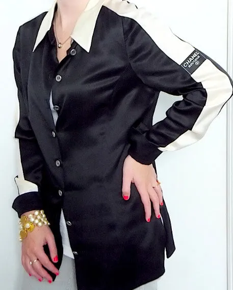 Authentic Chanel Black & White Silk Blouse