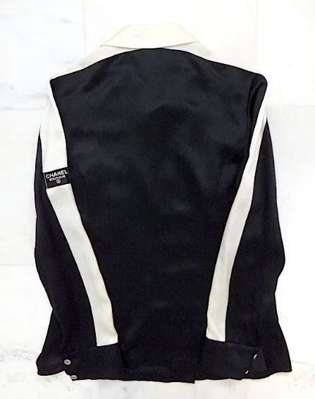 Authentic Chanel Black & White Silk Blouse