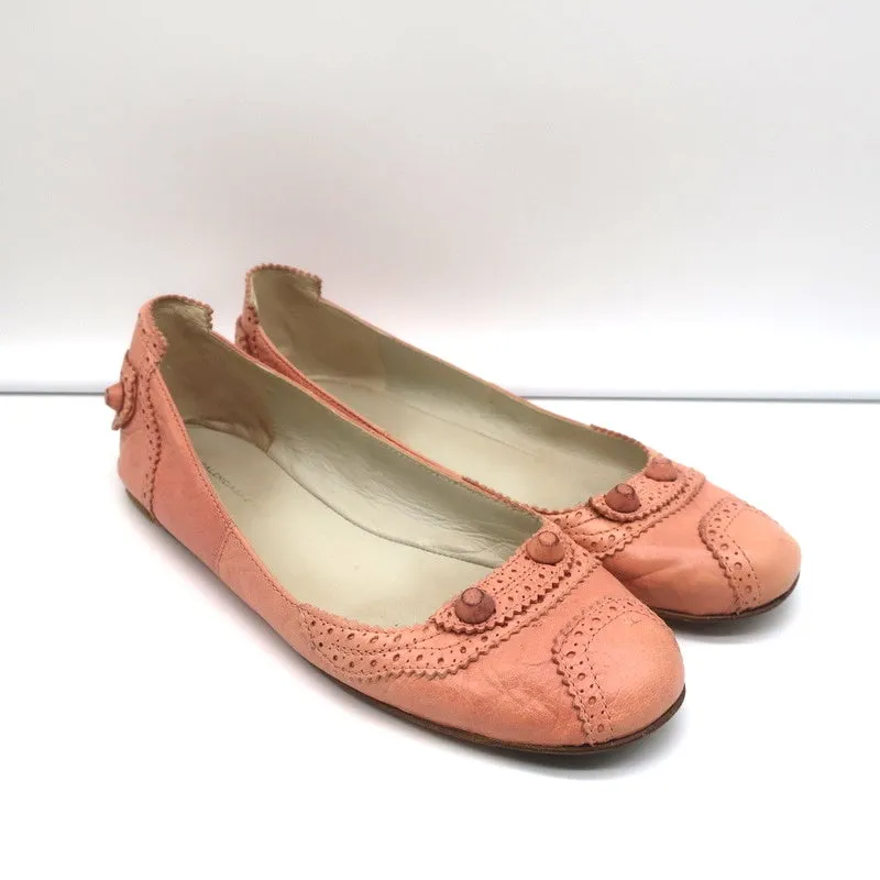 Balenciaga Arena Brogue-Trim Ballet Flats Vieux Rose Pink Leather Size 39