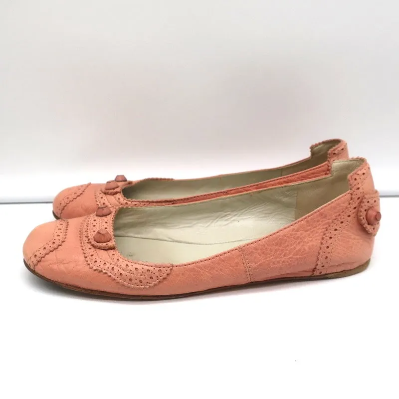Balenciaga Arena Brogue-Trim Ballet Flats Vieux Rose Pink Leather Size 39