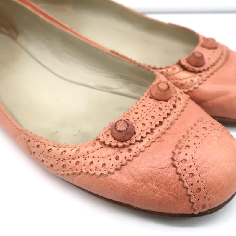 Balenciaga Arena Brogue-Trim Ballet Flats Vieux Rose Pink Leather Size 39
