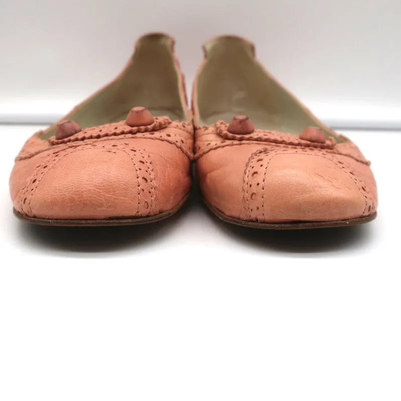 Balenciaga Arena Brogue-Trim Ballet Flats Vieux Rose Pink Leather Size 39